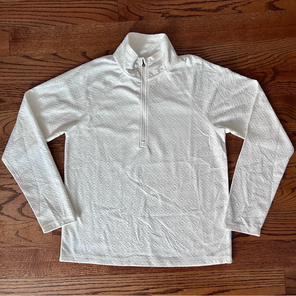 Eddie Bauer Women's Quarter Zip Polar Fleece Ivory Embossed. Size: Small - Picture 3 of 10